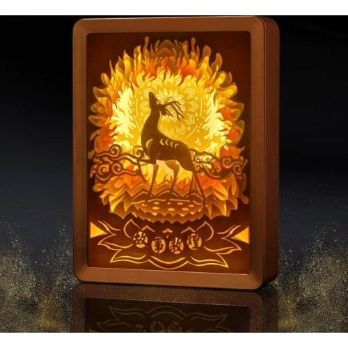 Unique paper cut led night light box frame decorative color changing led night light shadow box light paingting frame