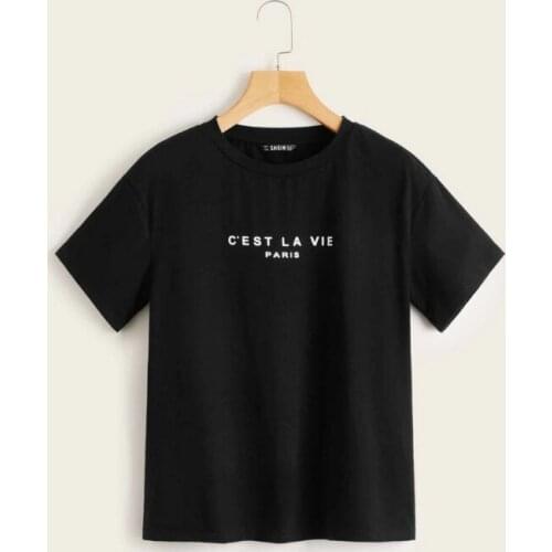 C'est Li La Vie Paris Omen Tshirt Aesthetic Female Clothing Fashion Letter Cotton Plus Size Shirt O Neck Short Sleeve Top Tees