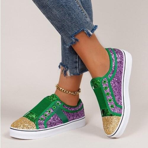Hot Selling Large Size Single Shoes Women 2021 Fall European and American New Style Ladies Sequin Stitching Set Foot Flat Shoes