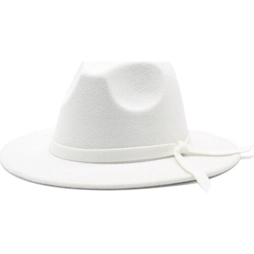 Winter New Fedoras Hat Women Solid Color Wool Felt Wide Brim Jazz Hat Vintage Panama Gamble Yellow Jazz Cap 56-60cm