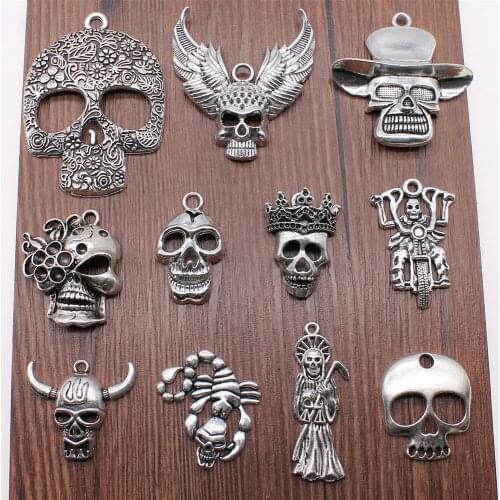 1pcs Charms Skull DIY Jewelry Findings For Jewelry Making Antique Silver Color Death Skull Charms Flower Skull Charm