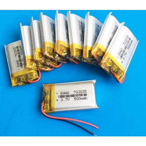 10 pcs a lot 702035 3.7V 500mAh Rechargeable lipo battery polymer lithium for GPS DVD bluetooth recorder e-book camera