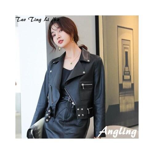 2021 Women Spring Genuine Real Sheep Leather Jacket R1