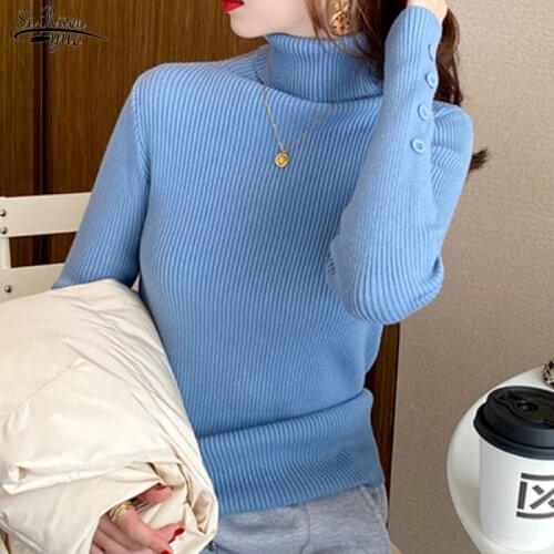 2021 Elegant Turtleneck Sweater Bottoming Shirt Ladies Thick Versatile Autumn Solid Winter Fashion Causal Slim Top Women 16292