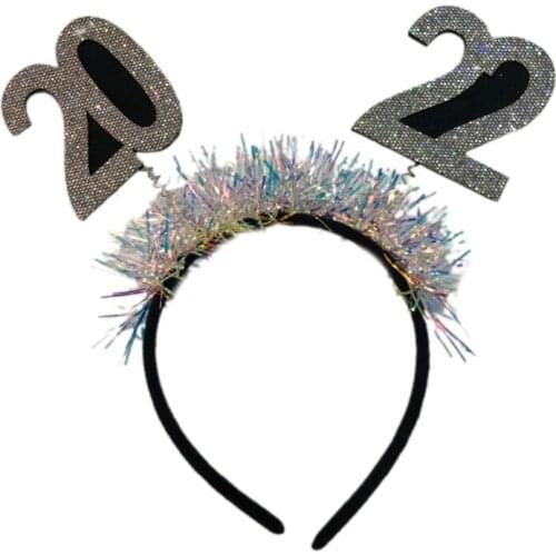 2022 New Year Headband Tinsel Sequin Hair Hoop Elastic Christmas Photo Prop Novelty New Year Party Decor Supplies Favors