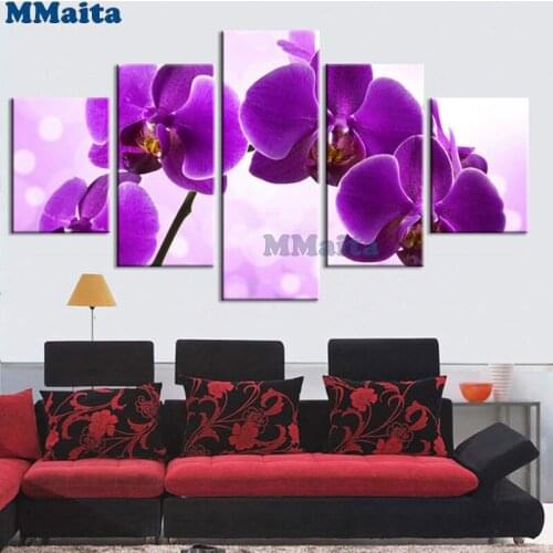 5 Panel Orchid Flower Diamond Embroidery Square Diamonds Painting Mosaic Diamond Art Digital Puzzle 3D Home Decor GG5262