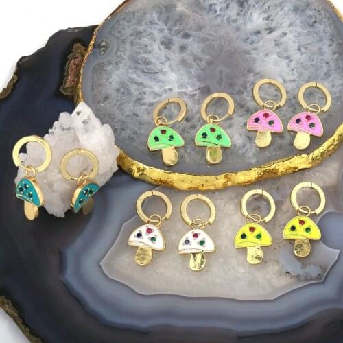5 Pairs, New Fashion Gold Plated Multi Colored Neon Enamel Mushroom Drop Charm Hoop Huggie Earrings