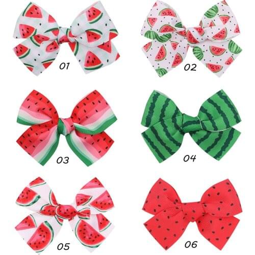 50Pcs/Lot,Fashion 4.2inch Grosgrain Ribbon Watermelon Print Hair Bow With Clips Girls Kids ribbon Covered Hair Clips Accessories