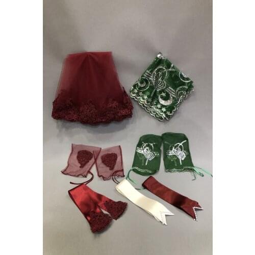 Burgundy Bridal Groom Veil And Jewelry Ribbon Set of Bride Groom Henna Night Set Full Set Green Burgundy Bead Embroidered