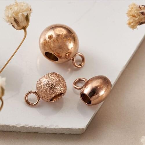 30Pcs Stainless Steel Bail Beads Rose Gold Color Rondelle Drum Oval Bail Hanger Links Connectors for Jewelry Crafts Making