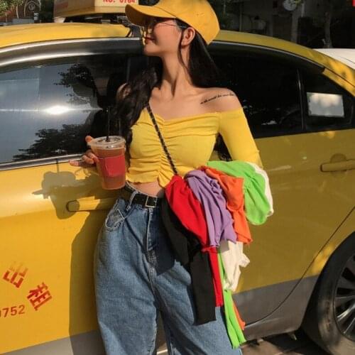 DAXIN Womens Sexy Off Shoulder Tshirt Slash Neck Casual Long Sleeve Tops Clubwear Summer Ladies Tops