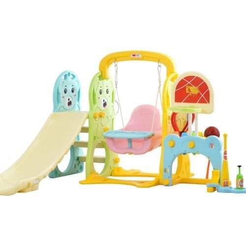 Indoor Childrens Rides 3 In 1 Bear Small Slide Baby Swing Combination of Childrens Theme Park Sports Basketball Toy