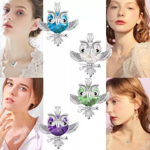 Elegant Vintage Woman Link Chain Animal Shape Owl Crystal Pendant Necklace Fashion High-End Jewelry Accessories Gift