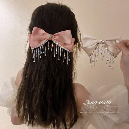 Elegant Fabric Ribbon Satin Barrettes Bow Hairpins Hair Clips Adult Crystal Hairgrips Korean Headpiece Girls Hair Accessories