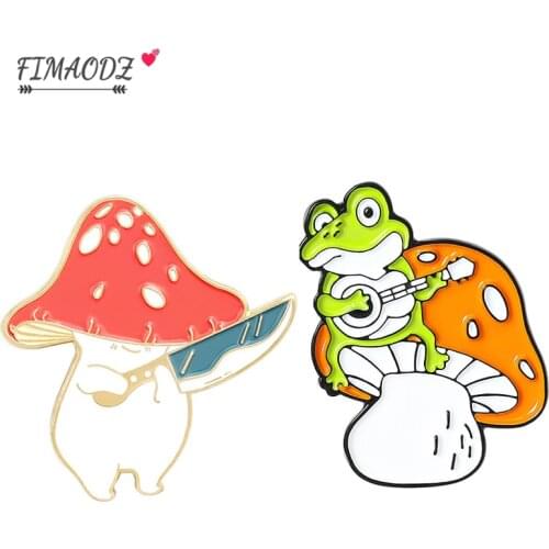 FIMAODZ Red Mushroom Knife Enamel Pin Cartoon Hedgehog Frog Guitar Funny Cute Badge Brooch Outdoors Plant Jewelry Gift for Kids