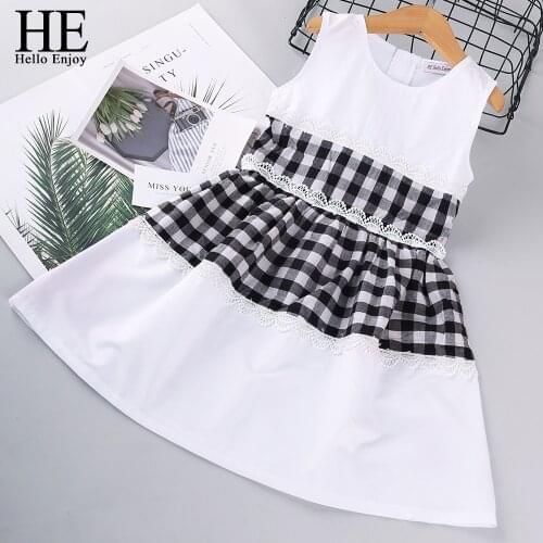 HE Hello Enjoy Girls Dress Summer 2020 Teenage Kids Plaid Lace Bow Ball Gowns Princess Dresses Children Clothing 4 8 12 year