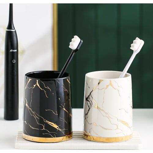 European-style Marbled Ceramic Toothbrushing Cups, A Pair of Home Couples Wash Cups High-end Bathroom Accessories Wedding Gifts