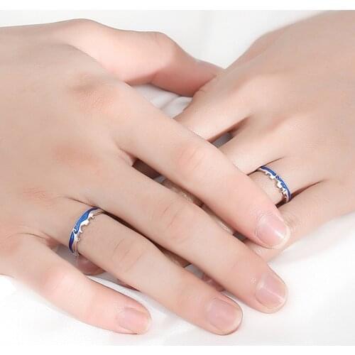 Lovers Romantic Couple Rings Starry Sky Waves Blue Dripping Glaze Rings Simple Female Women Resizable Opening Rings Jewelry