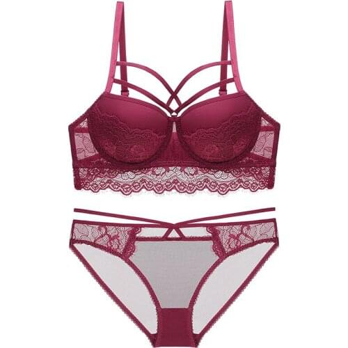 New Cross Straps in the Front Sexy Lace Deep V-neck Push Up Underwear Underwire Bra Set Beauty Back Panties Black VS Lingerie