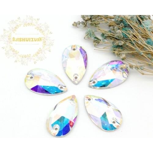 Crystal AB High-grade DR Glass Crystal sew on rhinestones with TWO holes Diy wedding dress accessories Free shipping
