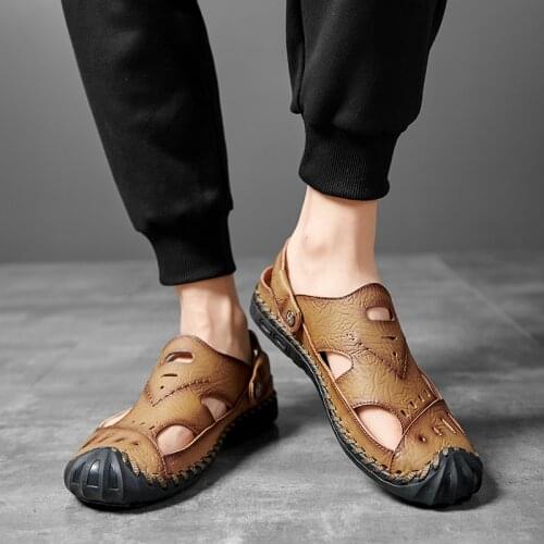 Summer Mens Sandals Genuine Leather Soft Breathable Shoes Outside Beach Sandals Two Ways To Wear Men Casual Sandals Slippers