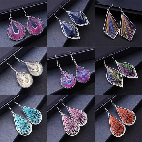 Hot sale Hand colored cotton thread drop earrings dangle earrings for women Leaf shaped long earrings