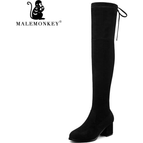 Male Monkey Size 35-40 Winter Over The Knee Boots Women Stretch Fabric Women Thigh High Sexy Woman Shoes Long Bota Feminina
