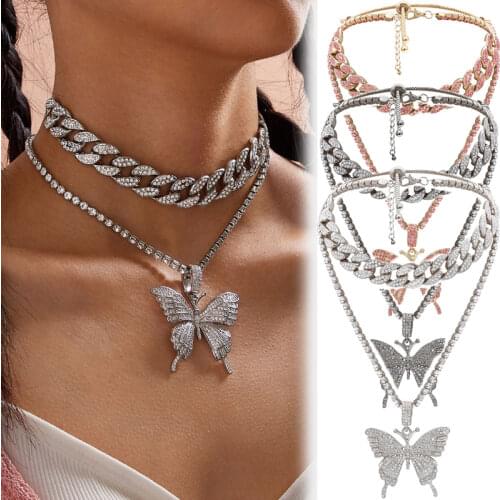 1Set Trendy Hip Hop Butterfly Pendant Necklaces Vintage Retro Classic Punk Style Animal Butterfly Necklace Fashion Jewelry Gifts