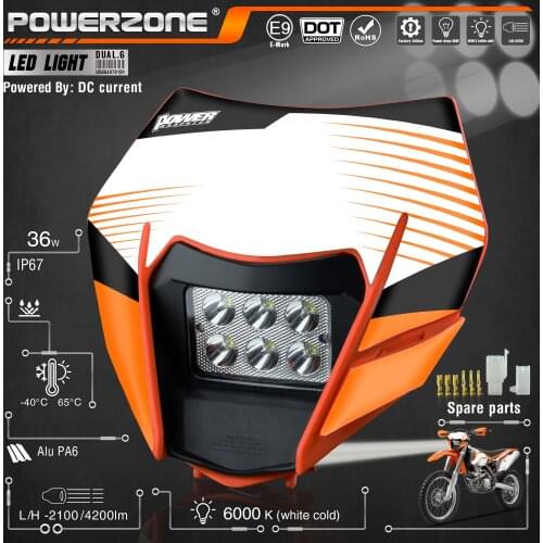 PowerZone Motorcycle LED Headlight Headlamp Head Light Supermoto Fairing For KTM EXC SXF MX Dirt Bike Enduro LED Headlight