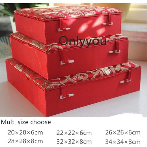 Cotton Filled Luxury Square Chinese Wood Storage Box Silk Satin Plate Dish Collection Box Decoration Gift Packaging Case