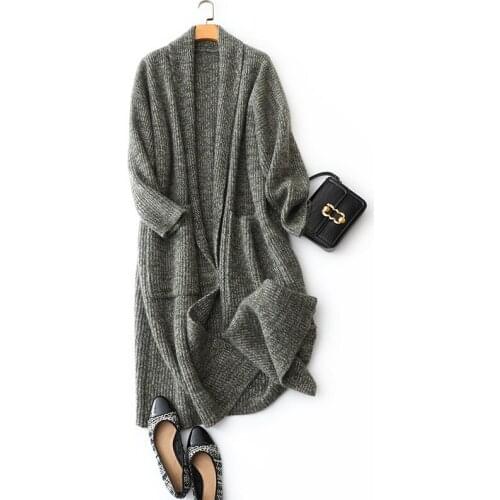 Luxury winter warm womens oversized cardigan coat long ladies high quality 100% pure cashmere cardigan sweater fashion knitwear