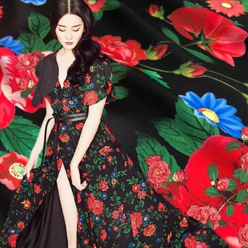 147 cm width Korean satin fabric plant printed fabric satin dress handmade DIY fabric wholesale cloth