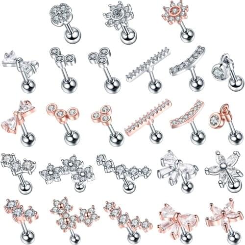 1PC Rose Gold CZ Cartilage Stud Helix Earring Piercings Crystal Rook Tragus Conch Earring Stud Piercings Sexy Women Jewelry 16G