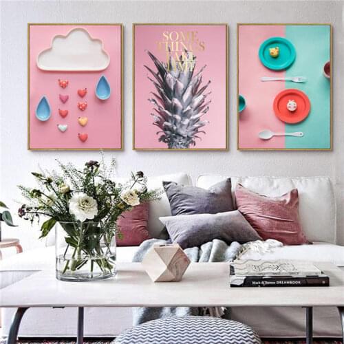 Scandinavian Home Decor Nordic Canvas Painting Wall Art Poster Colorful Tableware Abstract Pineapple Picture for Living Room