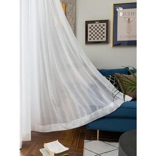 Modern Tulle Curtains For Living Room Solid White Striped Fabric Drapes Decorative Window Treatments Kitchen Curtain For Bedroom