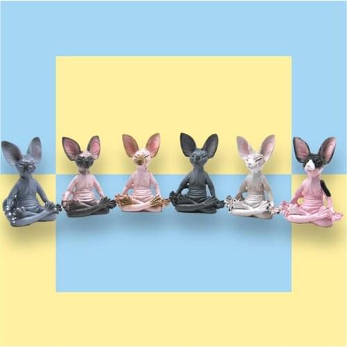 Meditation Cat Statue Animal Figurine Hairless Cat Resin Sculpture Home Office Desktop Decoration Gift Various Styles Available