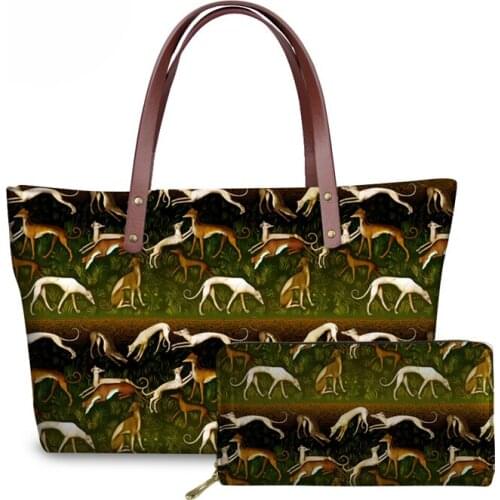 NOISYDESIGNS Handbags&Wallet for Women Greyhound Printing Shoulder Bags Ladies Luxury Design Top-Handle Bag Females Hand Bag