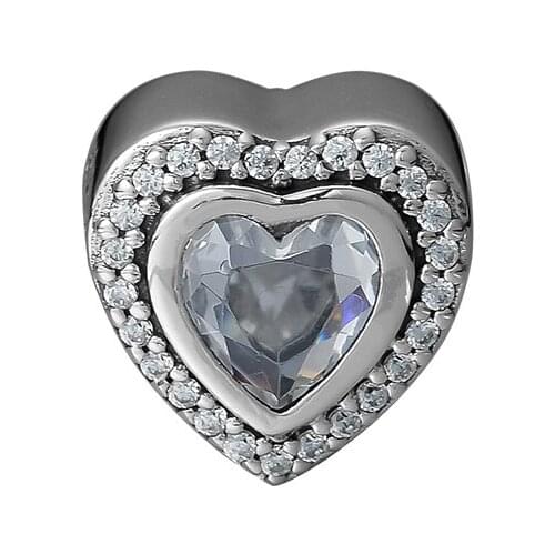 Sparkling Love Heart Charm Fits Woman Charm Bracelet & Choker Sterling Silver Jewelry Beads For Jewelry Making