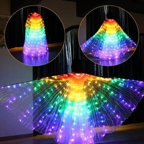 LED Butterfly Wings Belly Dance Costumes Glowing Performance Clothing Angel Isis Wings with Telescopic Sticks 360 Degrees
