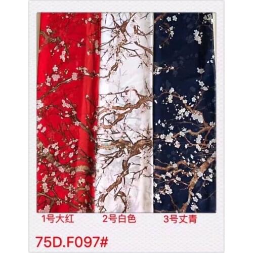 2018new 75D printing chiffon fabric plum flowers branches pattern for clothing fabrics and scarf YH-1346