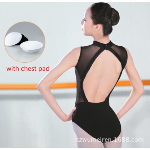 Adult Girls Ballet Leotard Sexy Women Black Lace Turtleneck Sleeveless Leotard Female Backless Fitness Professional Costume