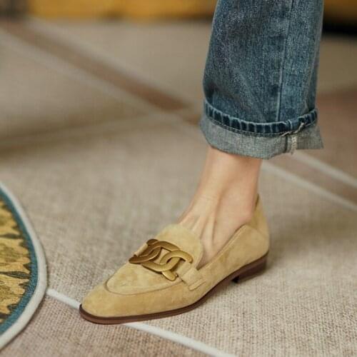 New Spring/Autumn Round Toe Low Heel Pumps Slip-on Shoes Fashion Camel Buckle Casual Kid Suede Women Loafers Solid British Style
