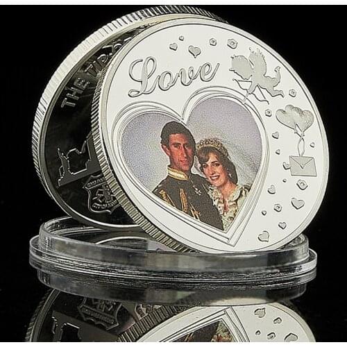 UK Royal British Diana Princess And HRH Prince Charles With Diamond Last Rose Professional Commemorative Silver Plated Coin
