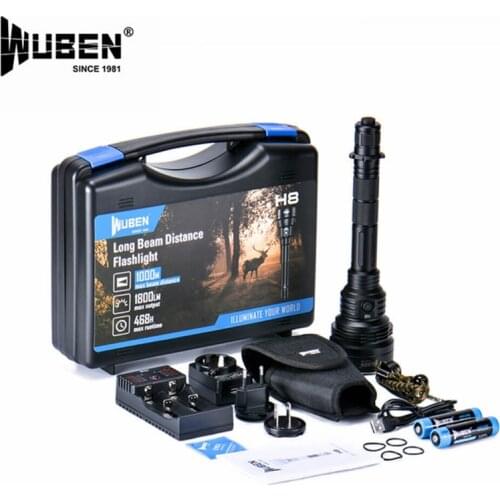 Wuben H8 outdoor hunting flashlight XHP35HI LED has a maximum range of 1800 lumens and 1000 meters long range, including 2 18650