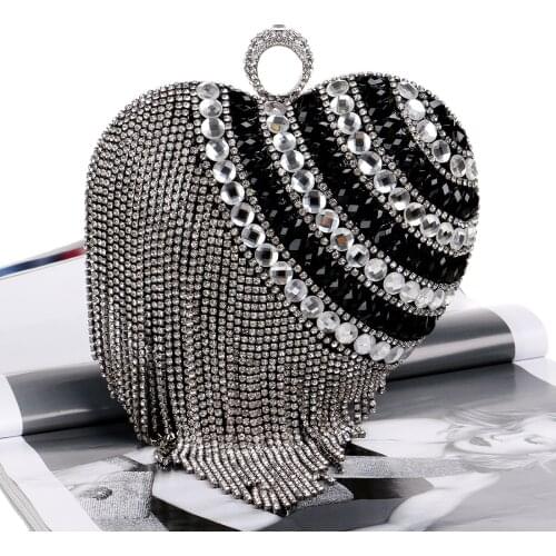 Heart Shaped Rhinestones Handbag Diamonds Women Evening Bags Chain Shoulder Purse Day Clutches Evening Bags Party Wedding X802H