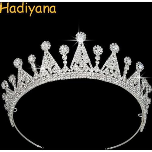 Hadiyana High Quality Bridal Crowns Thick White Gold Tiaras With Halo Pear Cut Zircon For Women Miss World Bridal Jewelry BC3825