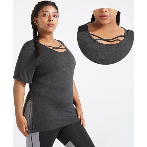 Plus Size Sports Overall Cross Back Breathable Short Sleeve Yoga T-shirts Women Fitness Fit 4XL Summer Shirt Tops Sportswear