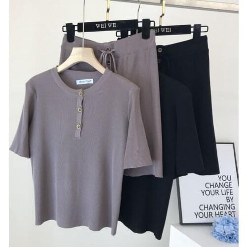 Summer Fashion Casual Tracksuits Sweat Suits Knitted 2 Piece Set Women Outfit Pullover Sweater + Loose Shorts Set Pants Suits