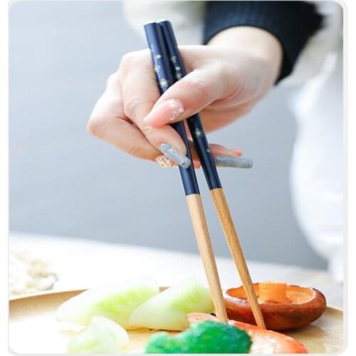 1 Pc Fresh Tableware Small Floral Wooden Chopsticks Heat Transfer Pointed Sushi Chopsticks Small Fresh Tableware Dropshipping