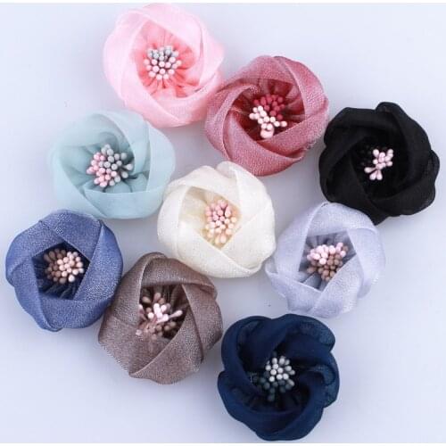 120PCS 4CM High Quality Mini Silk Flower With Stamen Make Girls Women Beautiful Fabric Flower For Head Wear U Pick Color